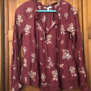 Burgundy blouse with beaded details